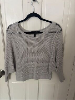 BCBGMaxAzria Light Gray Open-Weave Scoop Neck Sweater